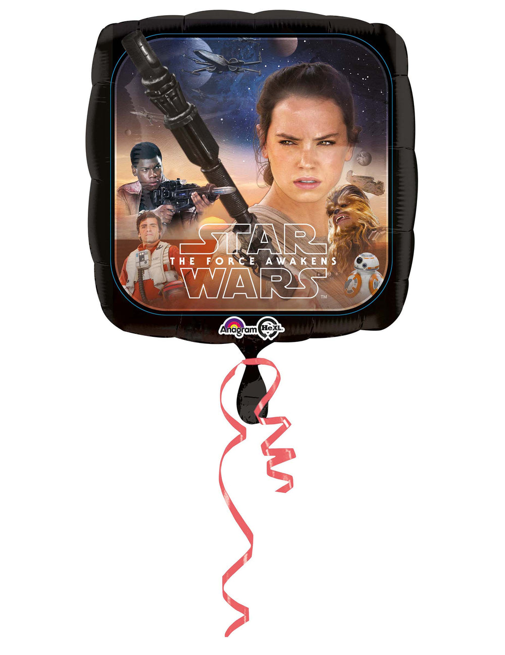Ballon en aluminium carré Star Wars VII pour anniversaire noir avec Rey et Finn