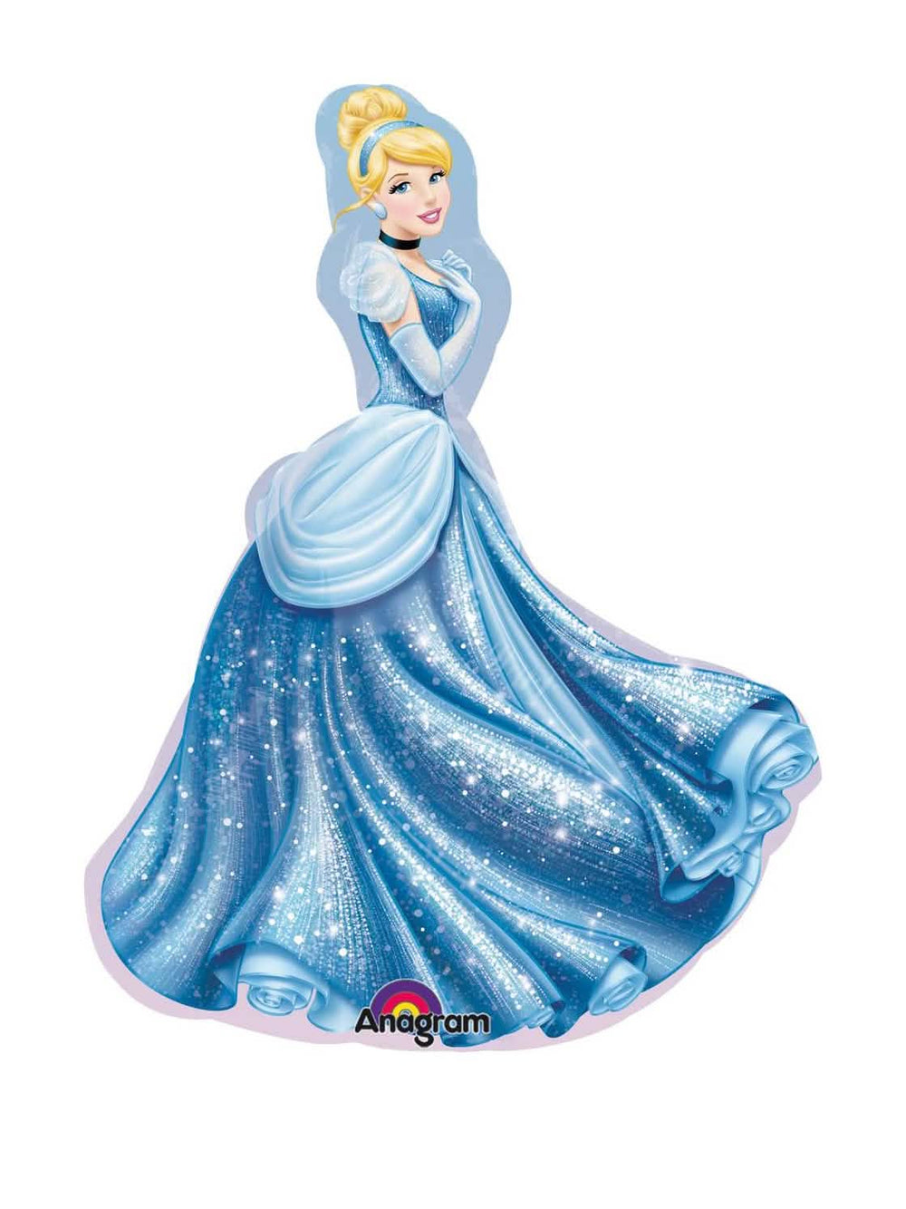 Balon din aluminiu Cenușăreasa Disney pentru copil albastru cu sclipici