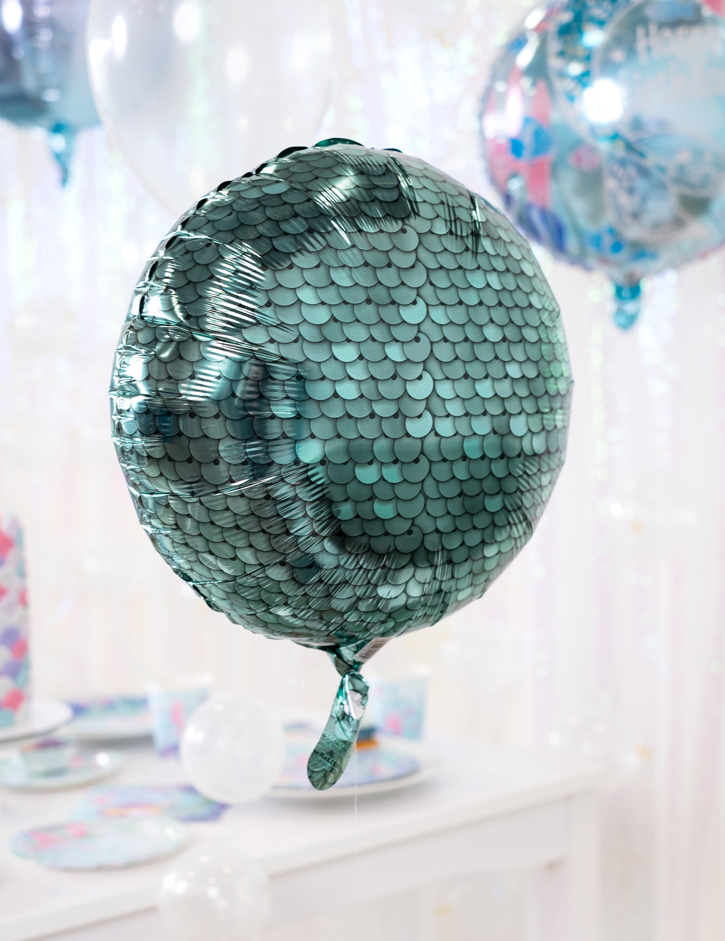Bilă de aluminiu cu solzi albaștri 43 cm temă sirenă