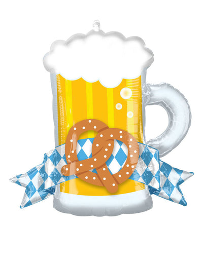 Ballon en aluminium fête de la bière pour décoration jaune en forme de chope avec bretzel
