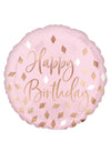 Ballon en aluminium Happy Birthday pour fête rose avec confettis rose gold