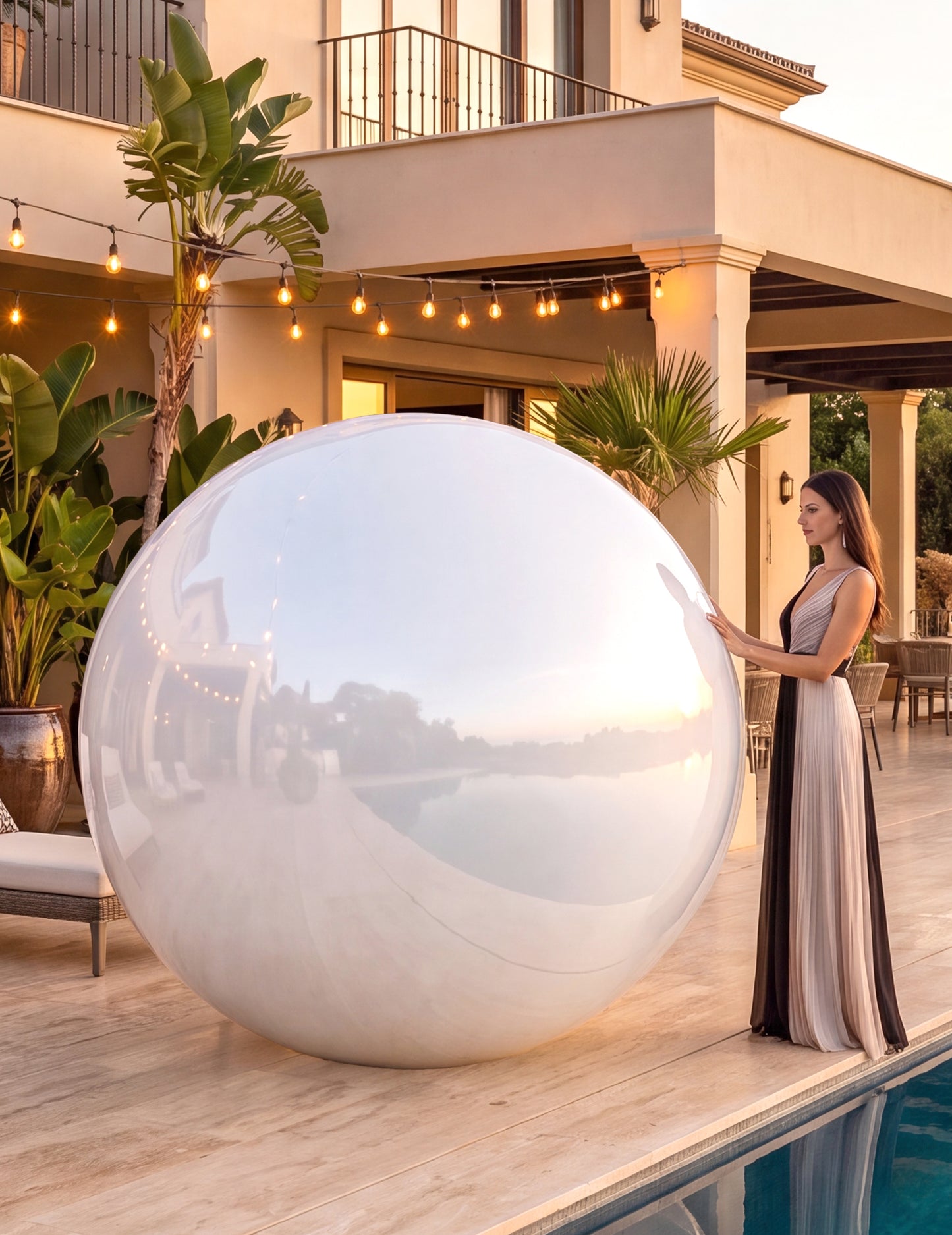 Balon gigant minge oglindă alb 200 cm