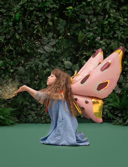 Minge gigantică din aluminiu în formă de fluture 120 x 87 cm roz și auriu