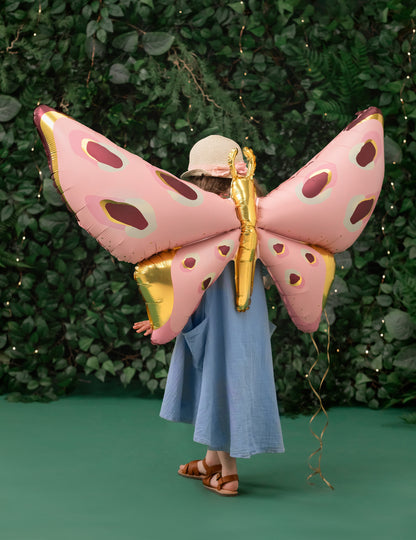 Minge gigantică din aluminiu în formă de fluture 120 x 87 cm roz și auriu