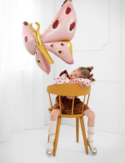 Minge gigantică din aluminiu în formă de fluture 120 x 87 cm roz și auriu