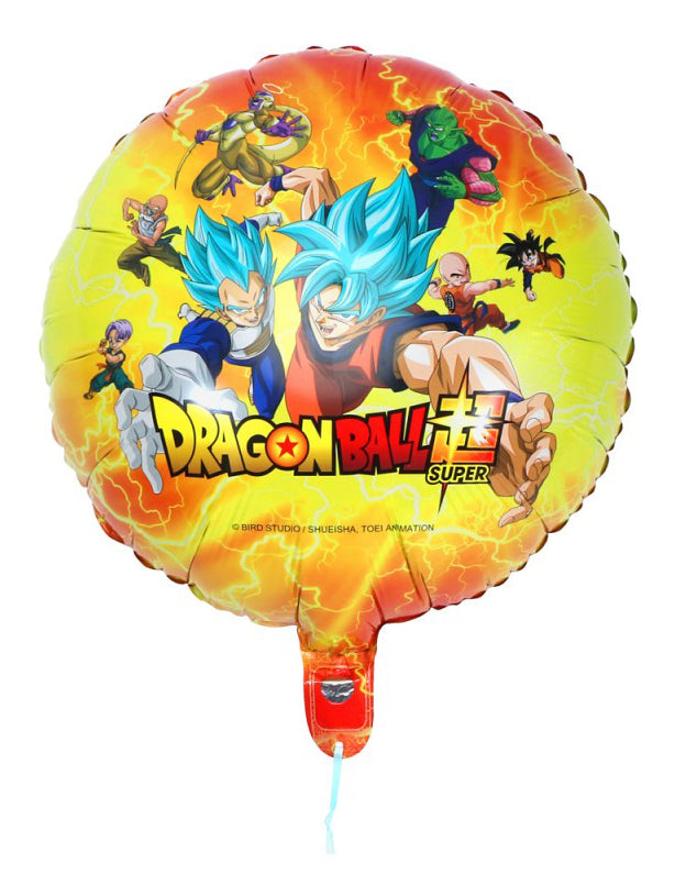 Ballon aluminium rond Dragon Ball Z pour anniversaire orange et jaune avec personnages