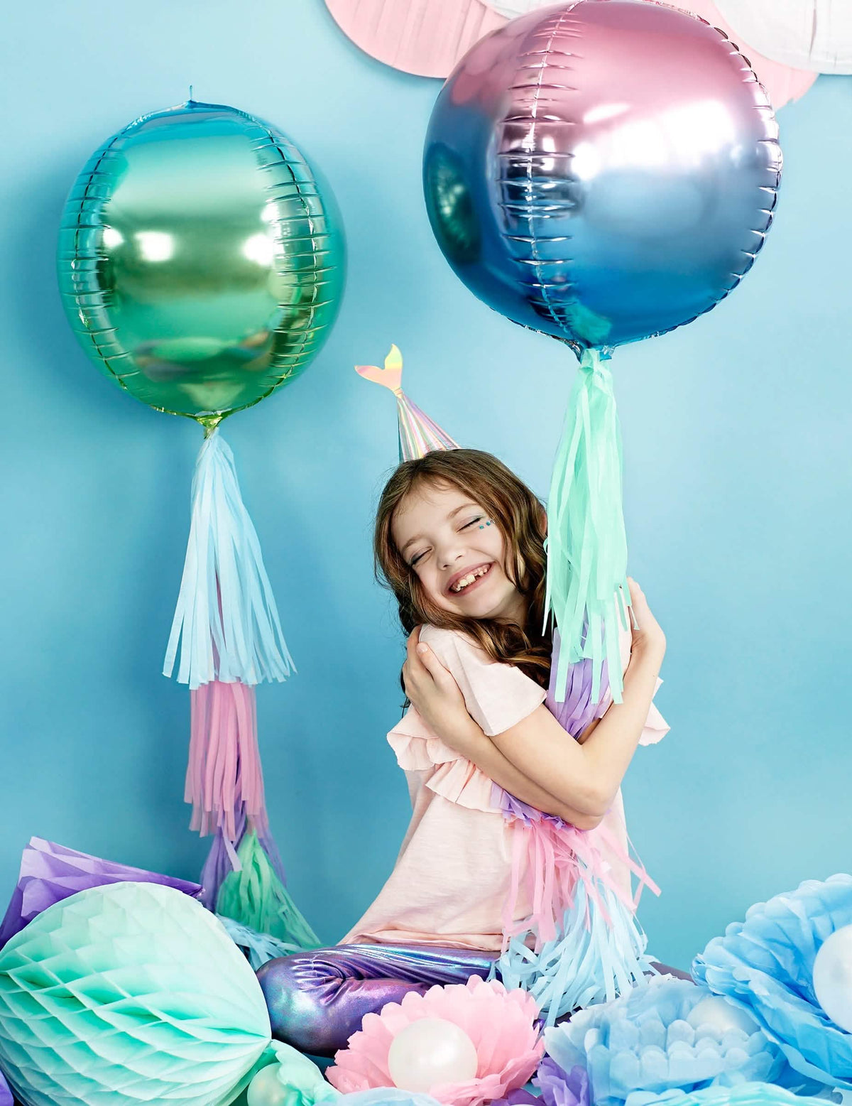 Balon sferă din aluminiu roz și albastru gradient 35 cm heliu gonflabil
