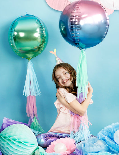 Balon sferă din aluminiu roz și albastru gradient 35 cm heliu gonflabil