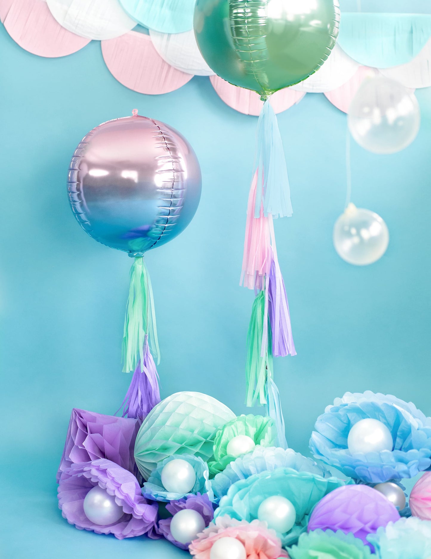 Balon sferă din aluminiu roz și albastru gradient 35 cm heliu gonflabil