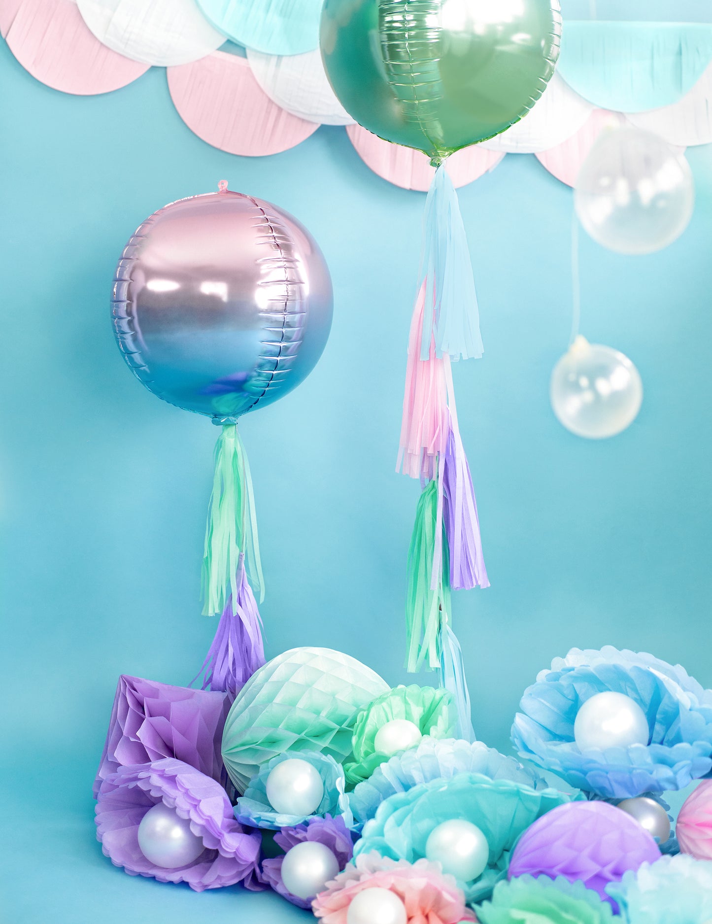 Balon sferă din aluminiu roz și albastru gradient 35 cm heliu gonflabil