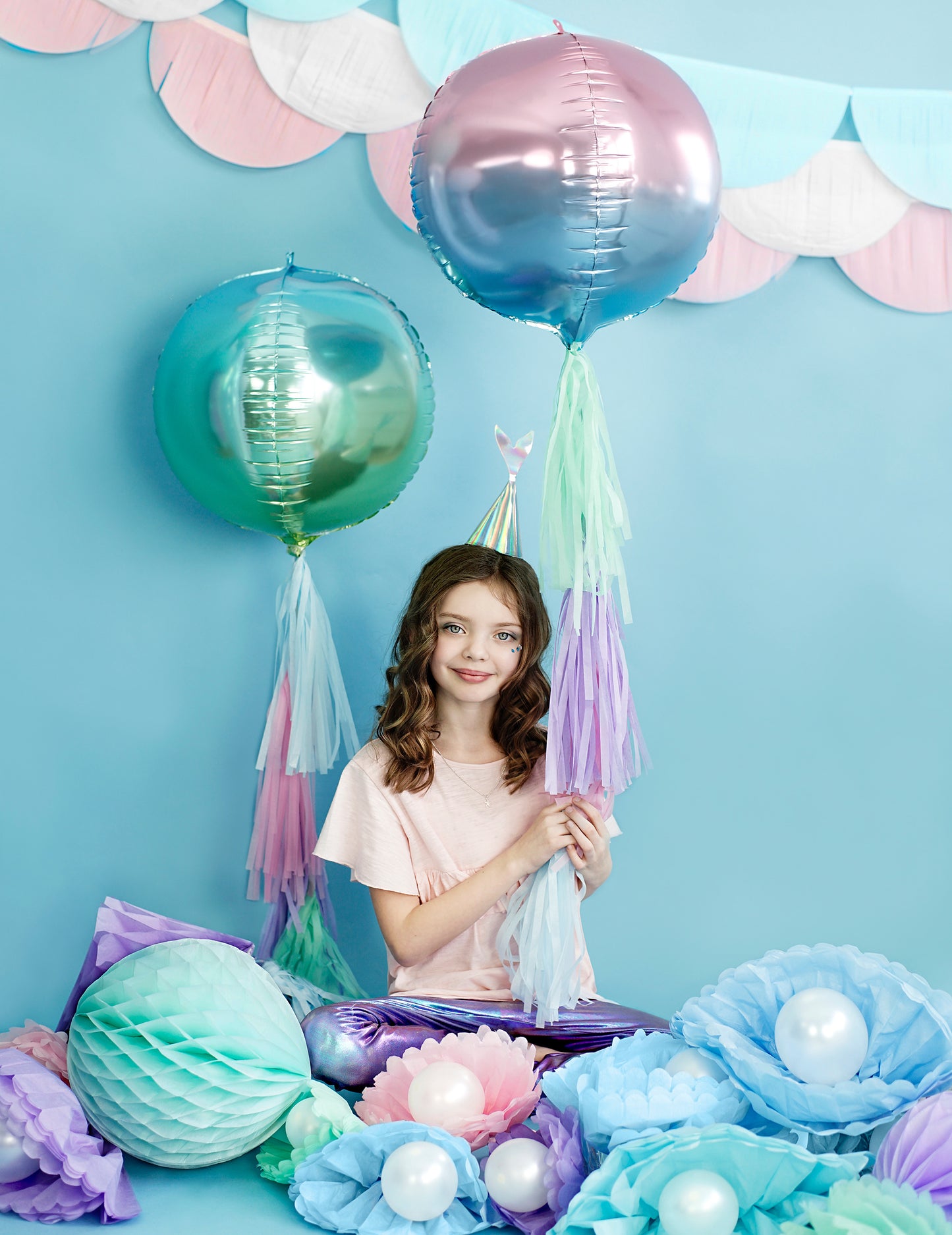 Balon sferă din aluminiu roz și albastru gradient 35 cm heliu gonflabil