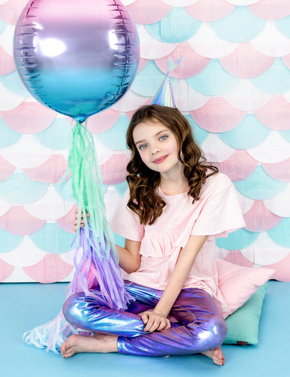 Balon sferă din aluminiu roz și albastru gradient 35 cm heliu gonflabil