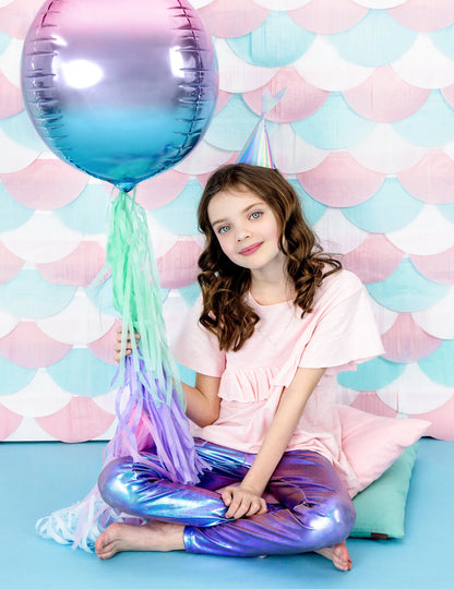 Balon sferă din aluminiu roz și albastru gradient 35 cm heliu gonflabil