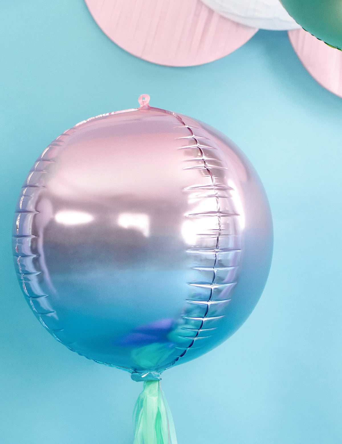 Balon sferă din aluminiu roz și albastru gradient 35 cm heliu gonflabil