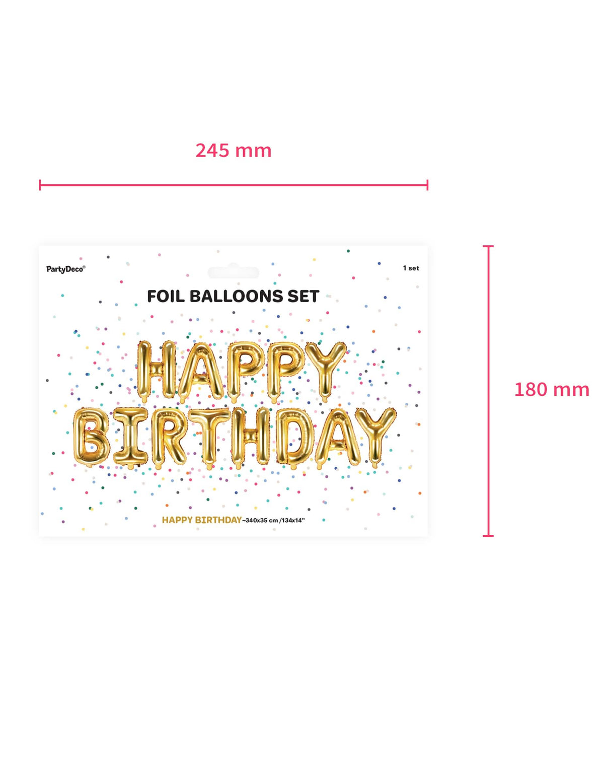 Dimensiunile ambalajului pentru baloanele din aluminiu cu litere Happy Birthday pentru aniversare auriu în ghirlandă