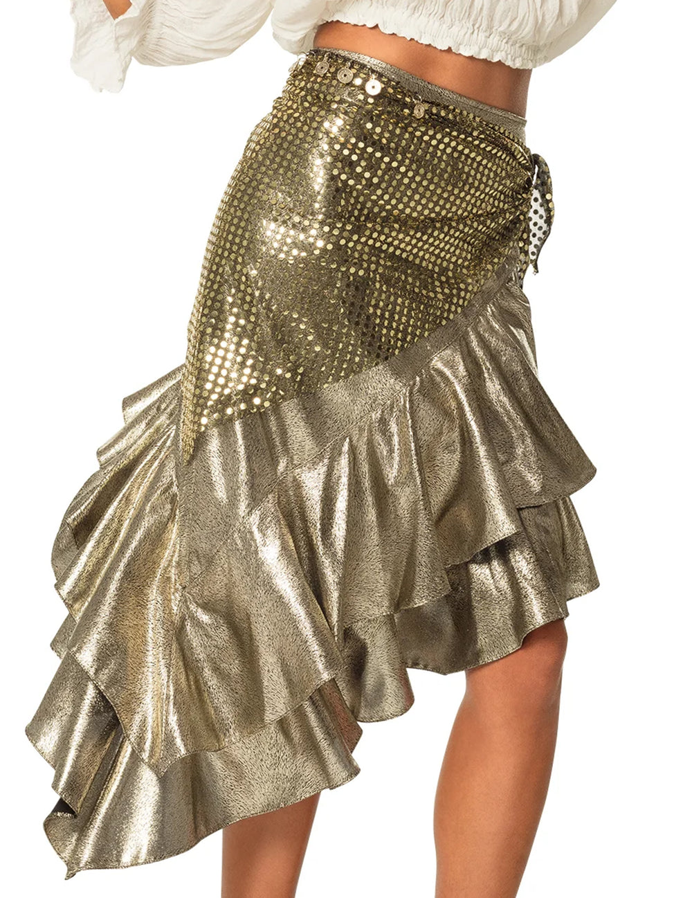 Bandana danseuse du ventre pour femme doré à paillettes et volants