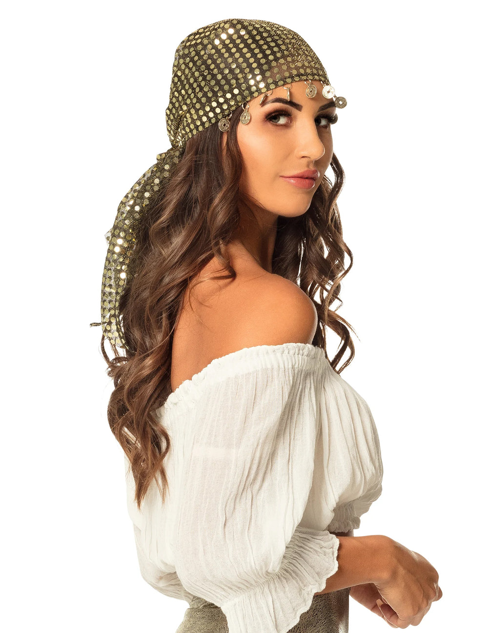 Bandana de danseuse du ventre pour femme doré à sequins et pièces