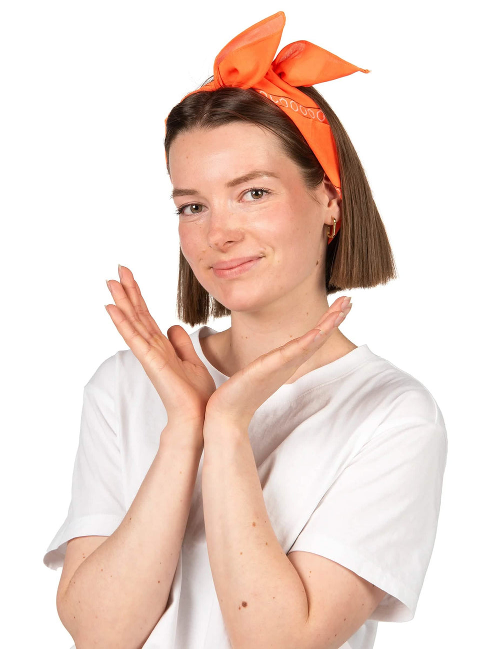Purtat ca bentiță cu o fundă de la bandana pentru adult fluorescent portocaliu