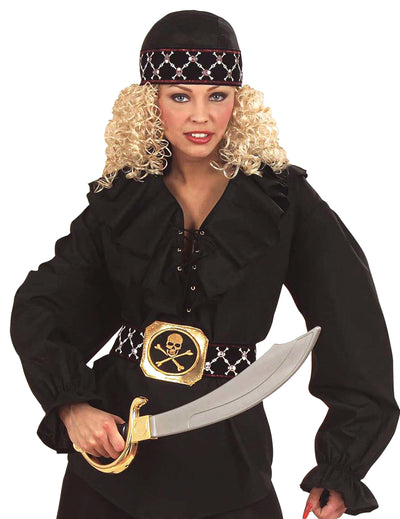Bandana pirate pour adulte noir avec bandeau à motifs têtes de mort argentées