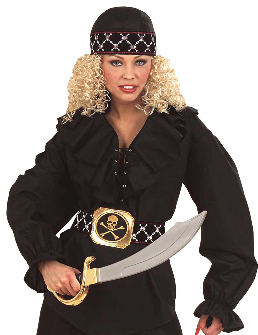 Bandana pirate pour adulte noir avec bandeau à motifs têtes de mort argentées