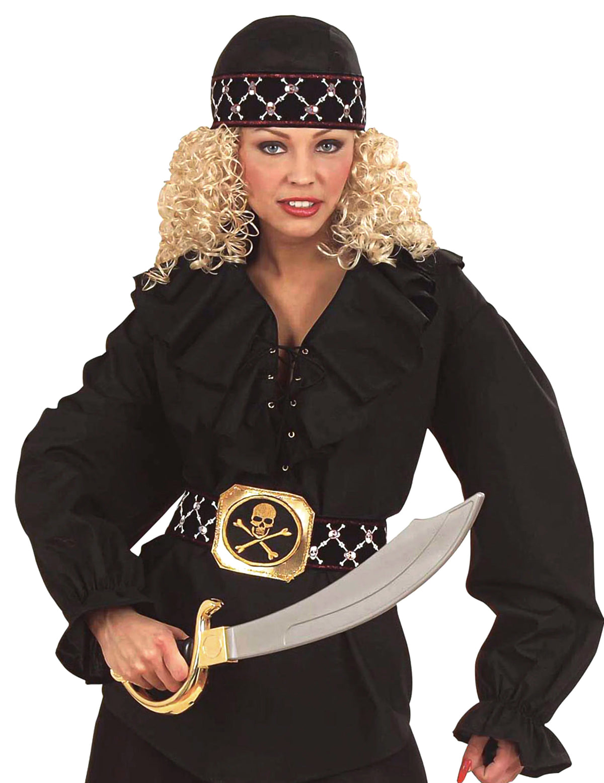 Bandana pirate pour adulte noir avec bandeau à motifs têtes de mort argentées