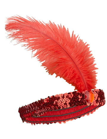 Charleston Banner cu paiete și pene roșii feminine