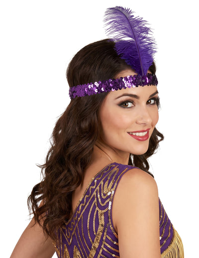 Charleston Banner cu paiete și pene feminine purpurii