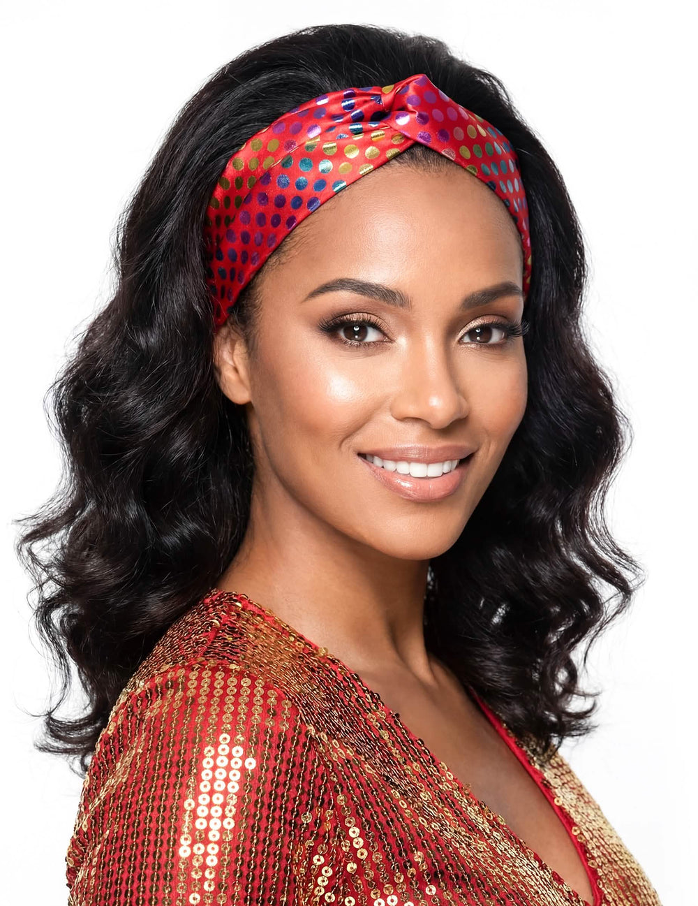 Gros plan du bandeau disco pour femme rouge haut de gamme