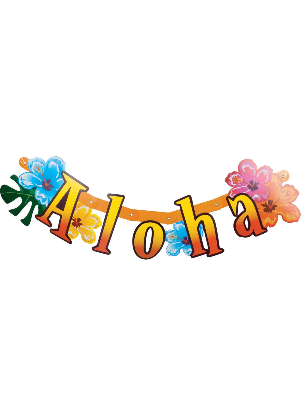 Banner articulat Aloha hawaii pentru decor de petrecere multicolor cu flori de hibiscus