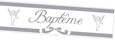 Bannière de baptême avec anges argentée