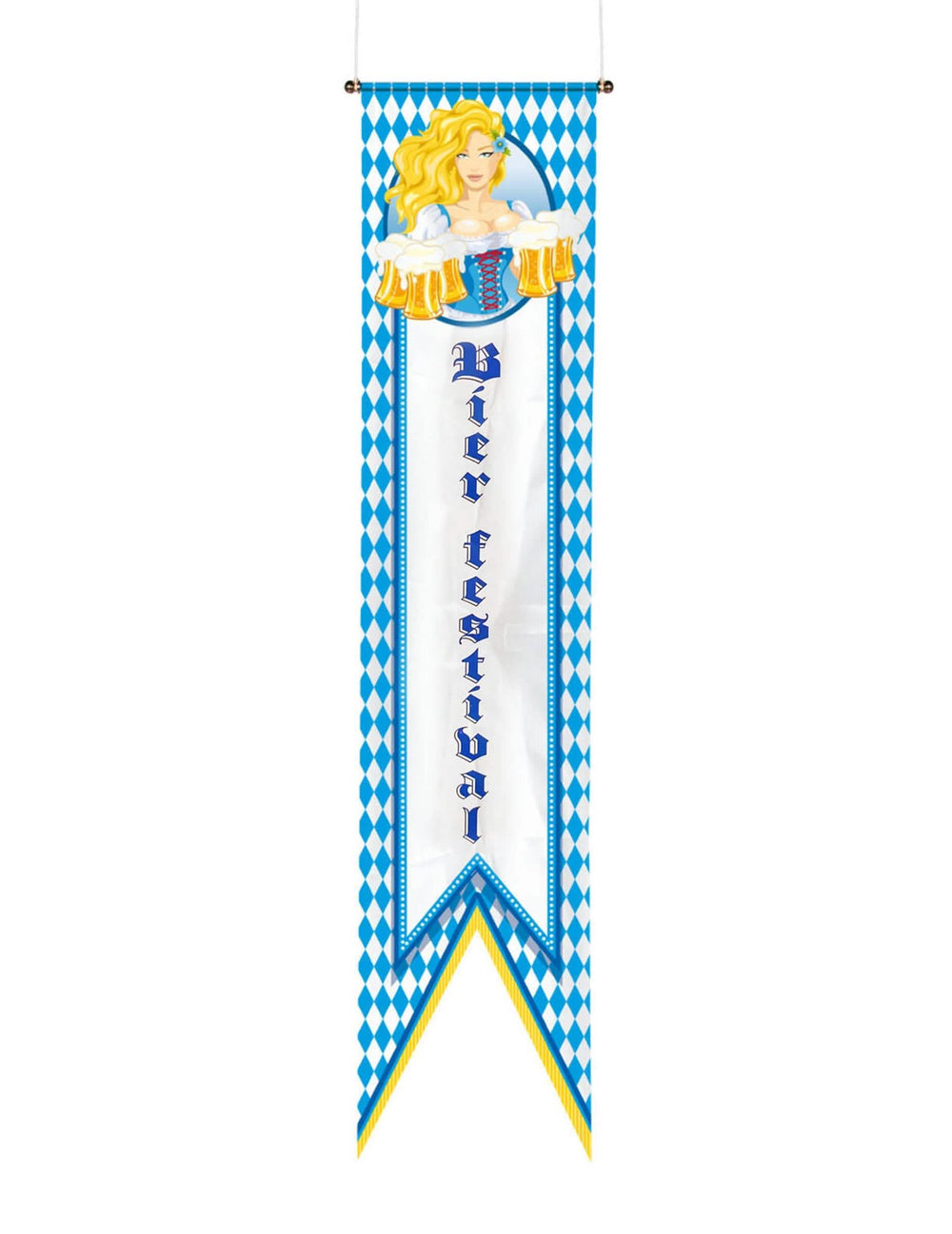 Bannière Chopes à Bière pour fête bleue et blanche à motifs de losanges