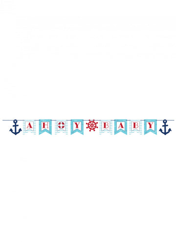 Banner din carton ahoy baby petit bateau 188 x 14 cm temă marină