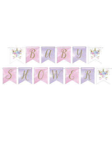 Banner din carton de 2,1 m cu fanioane pentru petrecerea de baby shower cu zâne unicorn