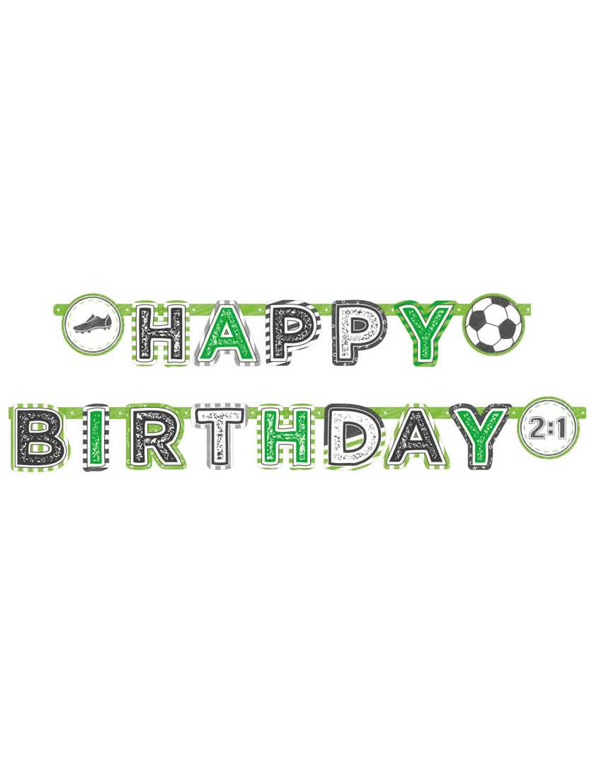 Banner din hârtie Happy Birthday Football pentru aniversare verde, negru și alb