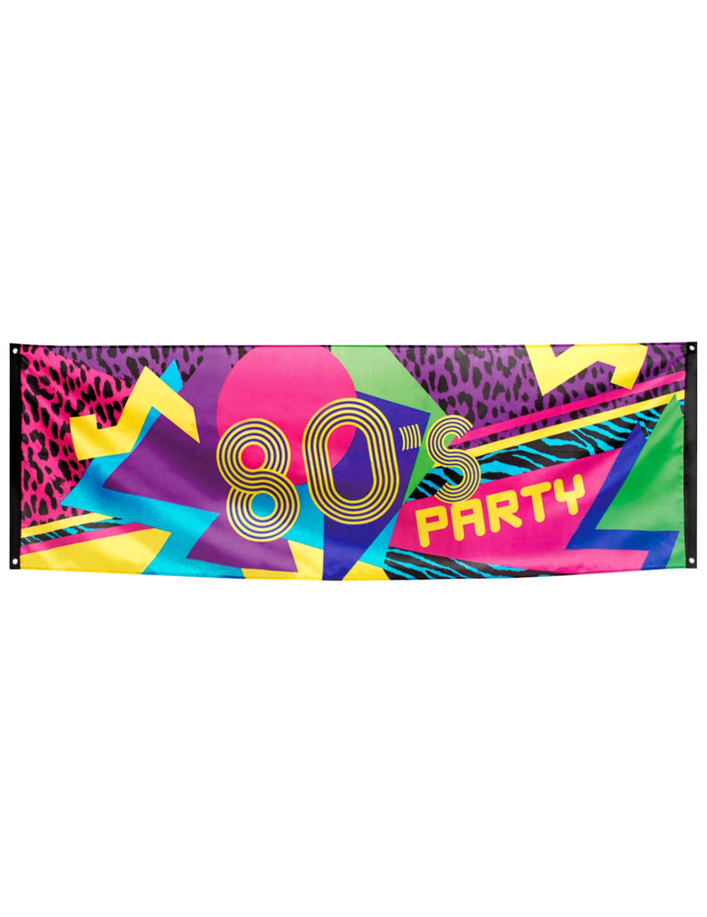 Banner din material textil 80's Party pentru petrecere multicolor neon cu imprimeuri leopard și zebră