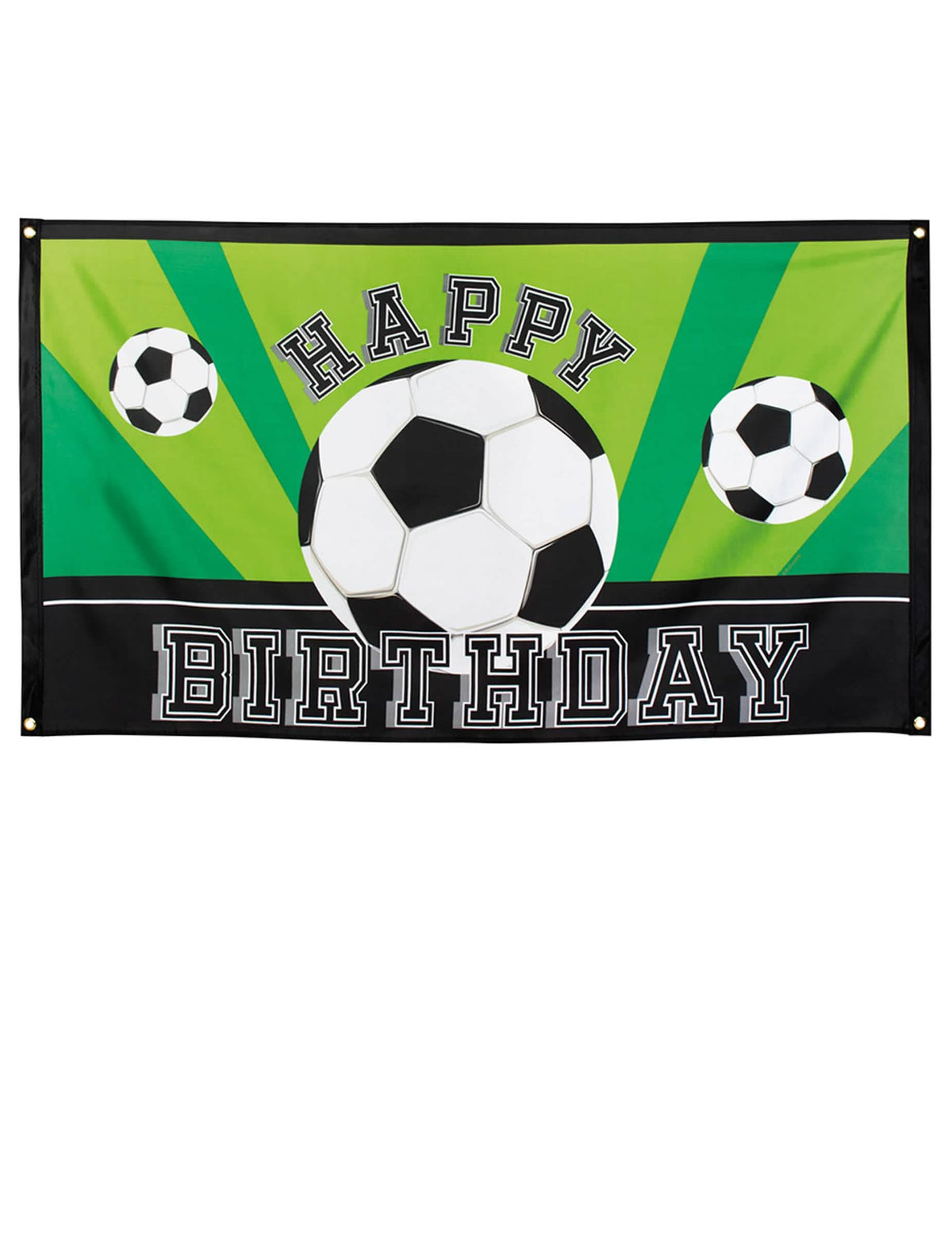 Banner Happy birthday Foot party pentru aniversare verde și neagră cu baloane de fotbal