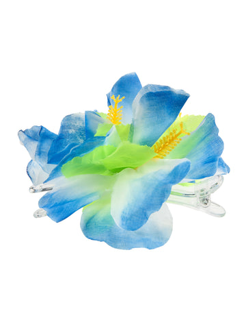 Barrette fleur Hawaï pour femme bleue avec dégradé blanc et vert