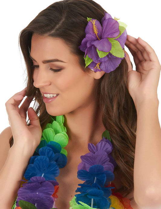 Barrette fleur Hawaï pour femme violette
