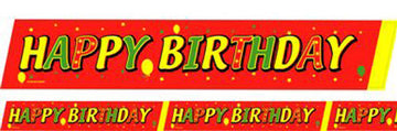 Bandă de delimitare Happy Birthday pentru decor, roșu-verde-galben, 600x6cm 