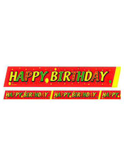 Bandă de delimitare Happy Birthday pentru decor, roșu-verde-galben, 600x6cm 