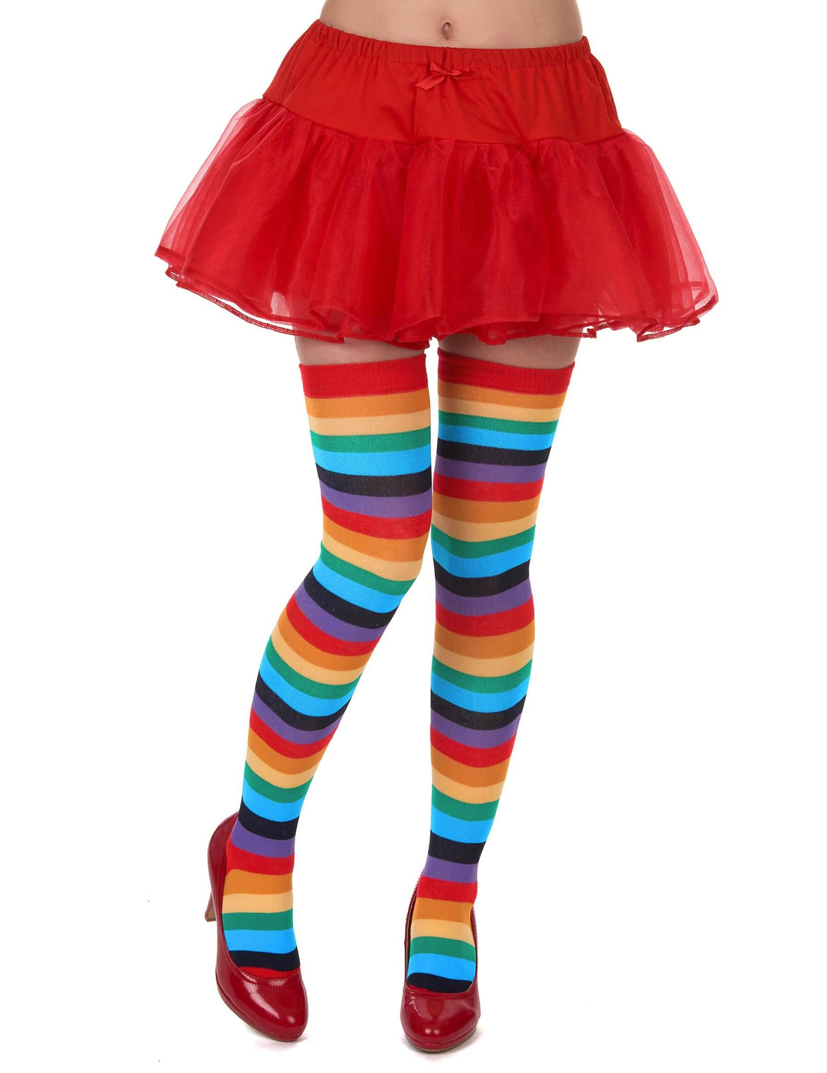 Pantaloni de clovn pentru femeie multicolori cu dungi în culorile curcubeului