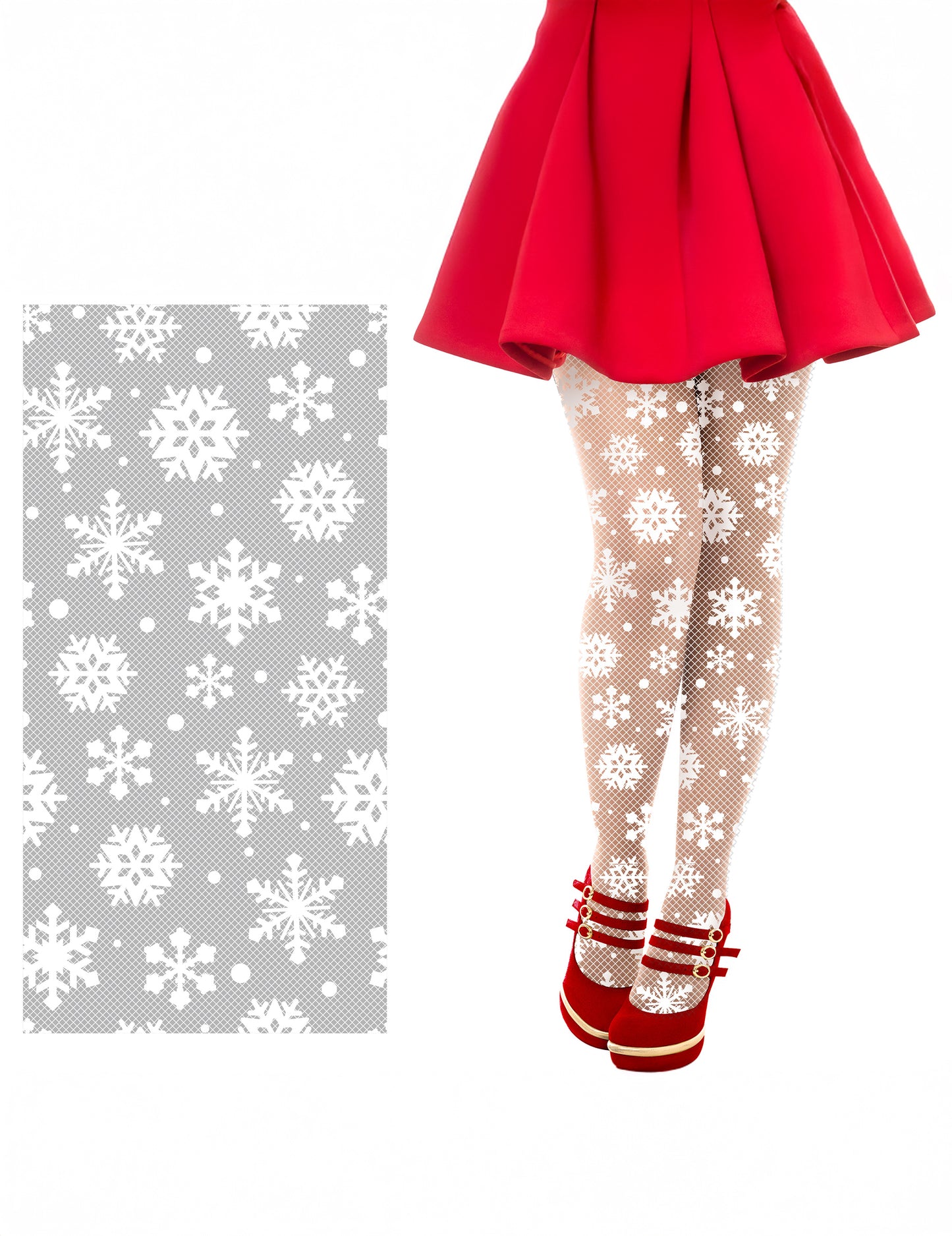 Ciorapi plasă albi pentru adulți cu model de fulgi de zăpadă de Crăciun