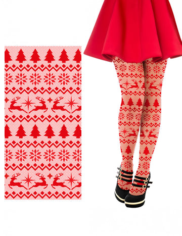 Ciorapi plasă roșii cu model de Crăciun pentru adulți