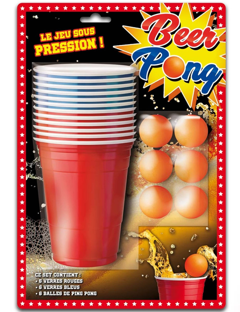 Kit de Beer Pong pentru adult roșu și albastru cu mingi portocaliu