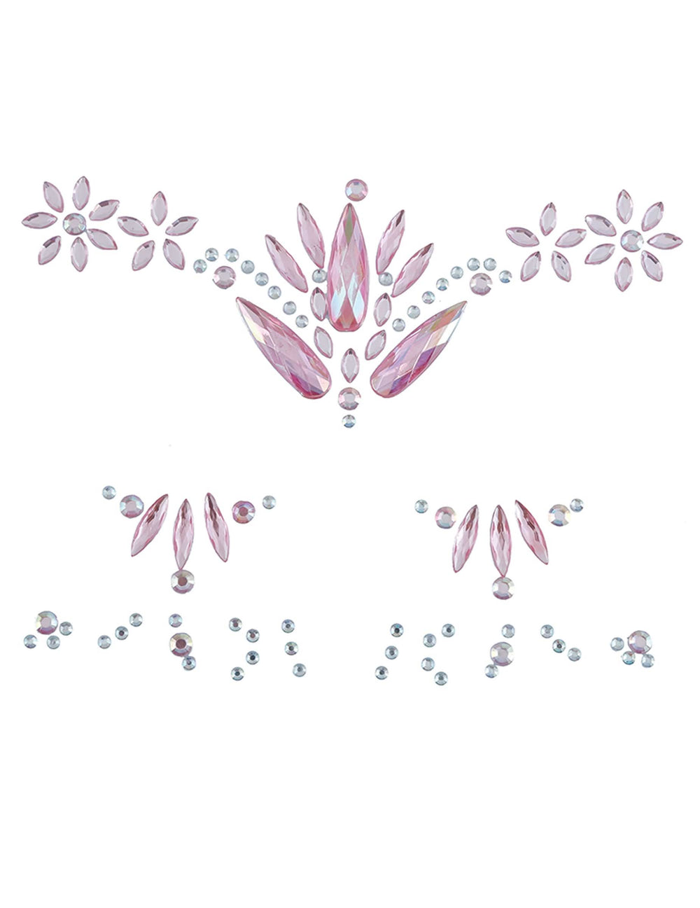 Vue d'ensemble de la planche du bijoux pour visage adhésifs cristaux pour femme roses