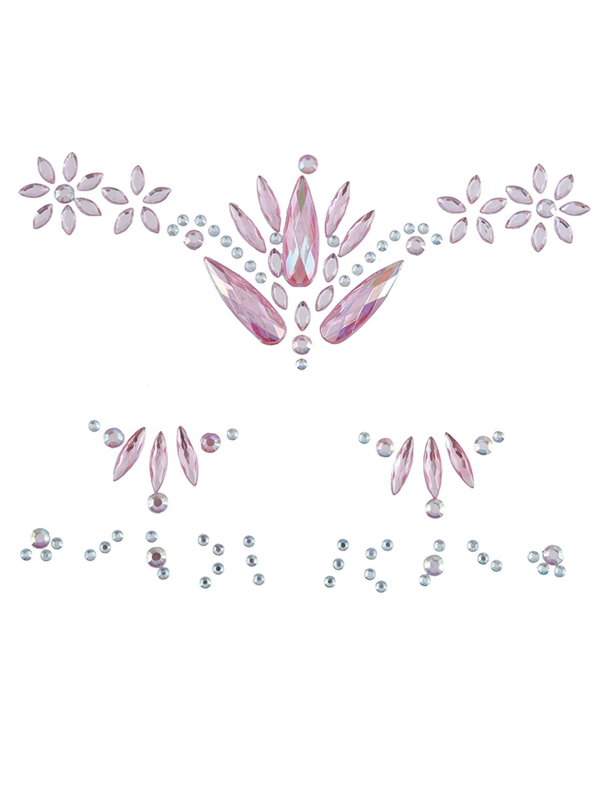 Vue d'ensemble de la planche du bijoux pour visage adhésifs cristaux pour femme roses
