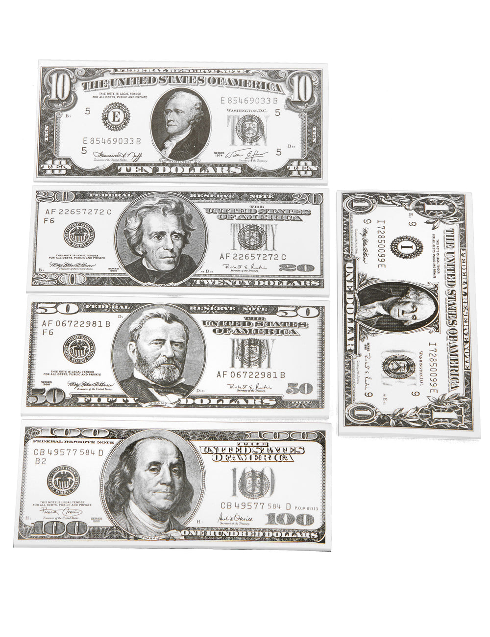 Billets dollars pour déguisement de différentes valeurs
