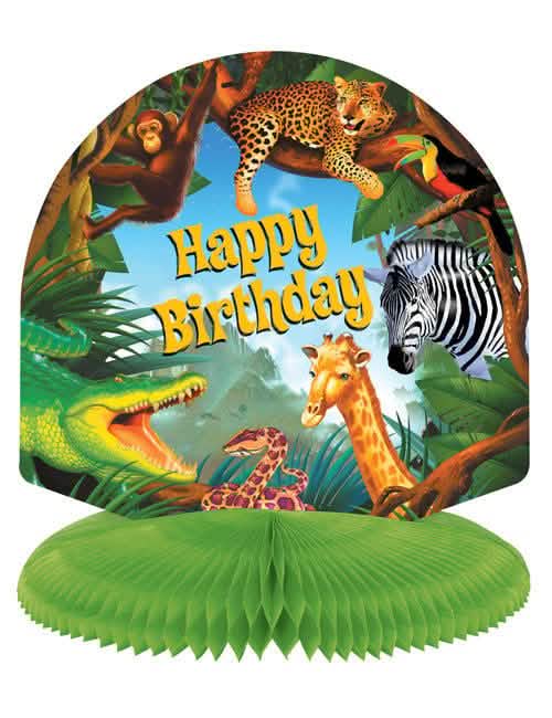 decorațiuni de masă safari pentru copil multicolor cu animale de junglă și bază verde