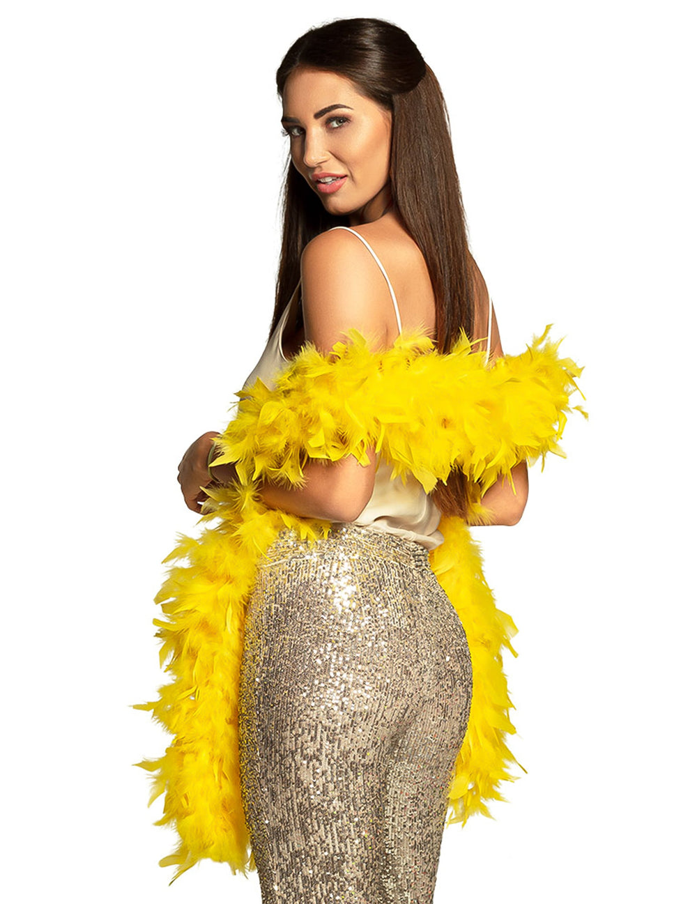Boa en plumes jaune pour adulte de 50 g
