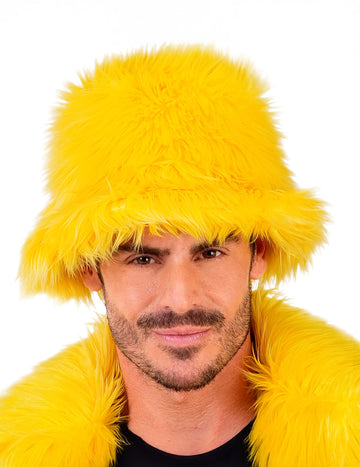 Pălărie bob cu blană galbenă pentru adulți 